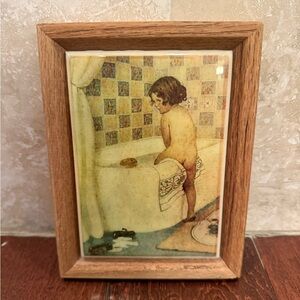 Vintage Kimberly Enterprises Inc. Girl In The Bathroom Tile Art Wood Bath Decor